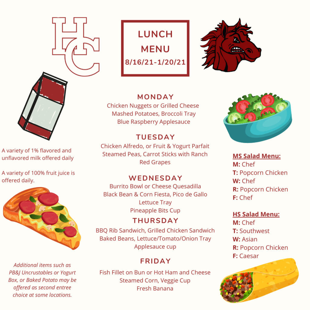Lunch Menu for 8/16 - 8/20