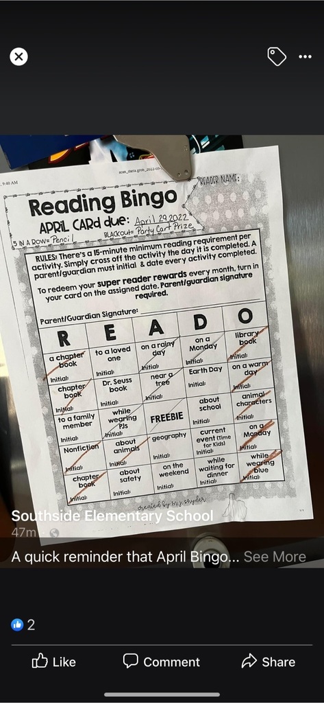 reading bingo card